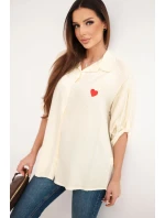 Dámská viskózová košile s krajkovými rukávy a límečkem béžová