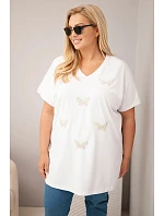 Dámská bavlněná halenka Plus Size s motýlky bílá Dámská bavlněná halenka Plus Size s motýlky bílá