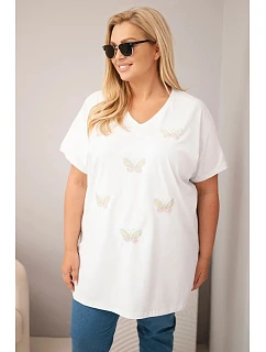 Dámská bavlněná halenka Plus Size s motýlky bílá