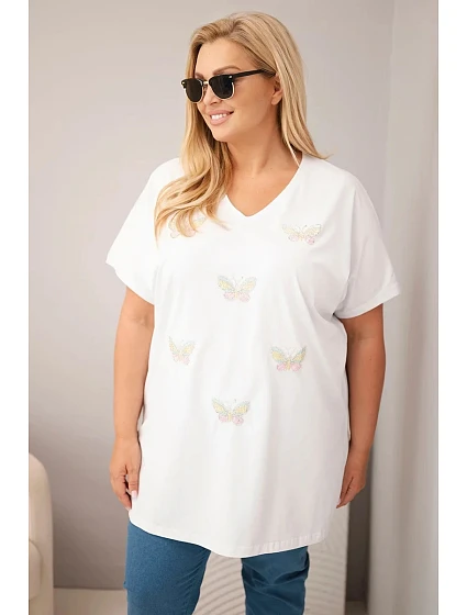 Dámská bavlněná halenka Plus Size s motýlky bílá Dámská bavlněná halenka Plus Size s motýlky bílá