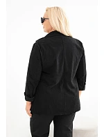 Dámské sako Plus Size manšestrové s klopami a kapsami černá