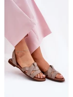 model 21694288 Pohodlné Kožené Nazouvací Sandály Tmavě Béžové - Zazoo