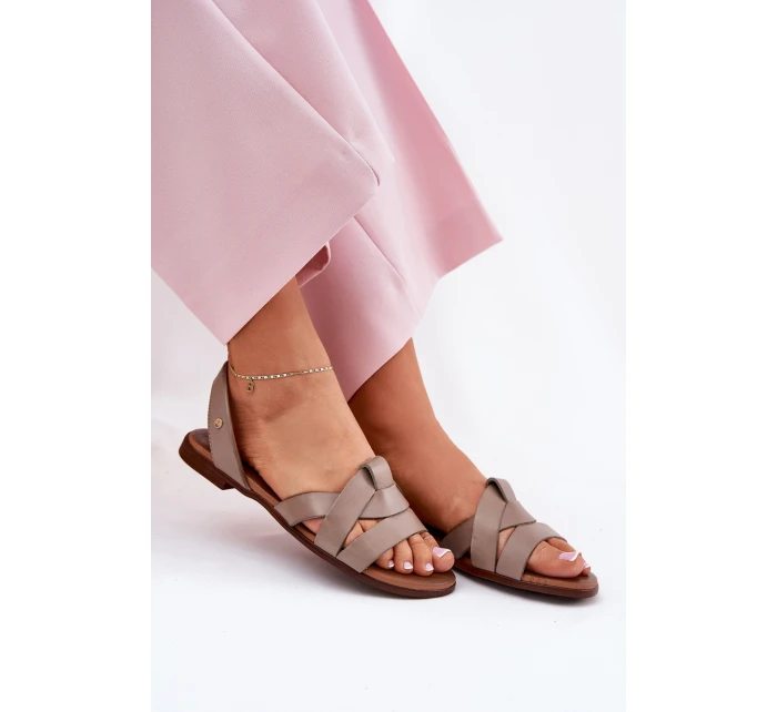 model 21694288 Pohodlné Kožené Nazouvací Sandály Tmavě Béžové - Zazoo