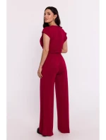 model 19670611 Viskózové kalhoty s elastickým pasem bordó - BeWear