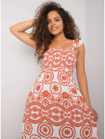 Dlouhé, bílé a oranžové vzorované šaty