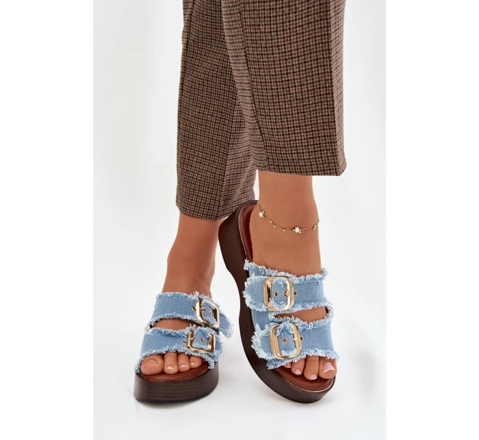 Dámské pantofle na platformě 100-486 Jeans modrá s černou - Joalice Paris Dámské pantofle na platformě 100-486 Jeans modrá s černou - Joalice Paris