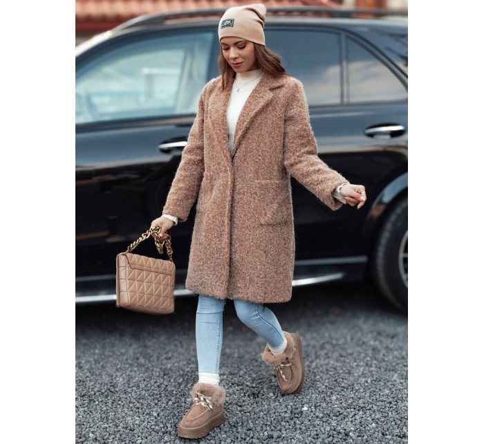 Dámský kabát z jehněčí kůže MOODLAY dlouhý béžový FashionStreet NY0726