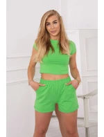 Bavlněná souprava s kraťasy světle zelená