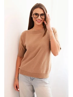 Dámský svetr z viskózy s krátkým rukávem camelový