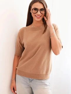Dámský svetr z viskózy s krátkým rukávem camelový
