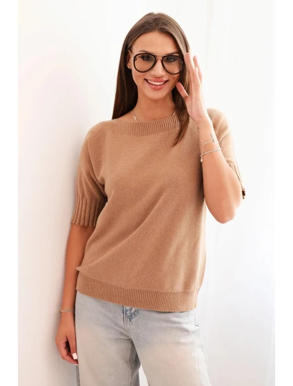 Dámský svetr z viskózy s krátkým rukávem camelový Dámský svetr z viskózy s krátkým rukávem camelový