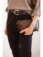 Dámské viskózové kalhoty s páskem a model 21407255 nohavicemi hnědé - K-Fashion