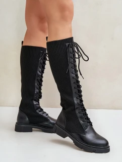 Šněrovací kozačky s elastickým svrškem černé model 21679800 - Boto
