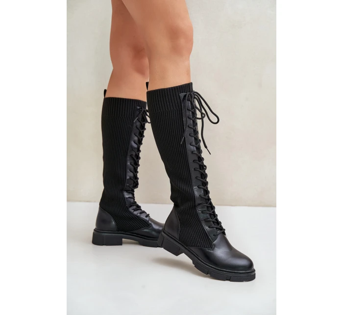 Šněrovací kozačky s elastickým svrškem černé model 21679800 - Boto