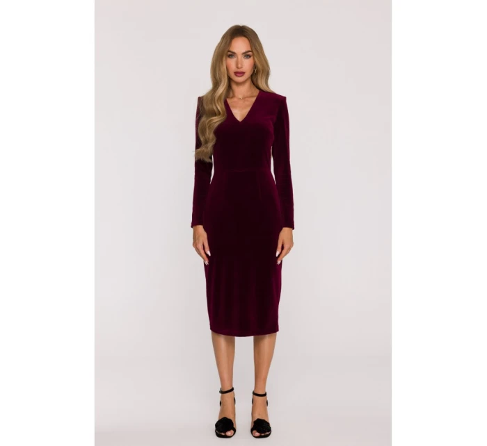 M889 Sametové šaty na tělo - bordó