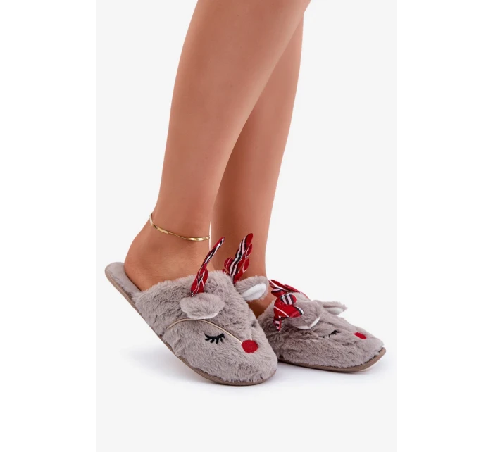 Vánoční Pantofle S Motivem Sobů Tmavě Béžové Sylaia