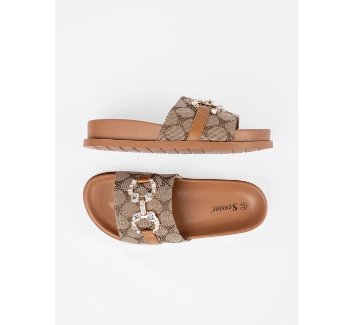 Krásné  nazouváky dámské hnědé na plochém podpatku