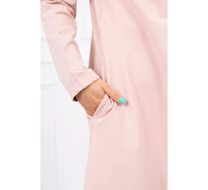 Dlouhý kabát s kapucí tmavě pudrově růžový