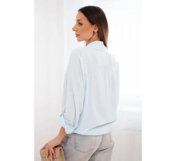 Dámská košile s model 22018648 ozdobnými knoflíky a límečkem modrá - K-Fashion Dámská košile s model 22018648 ozdobnými knoflíky a límečkem modrá - K-Fashion