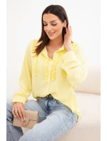 Dámská viskózová košile s dlouhým rukávem a volány žlutá Dámská viskózová košile s dlouhým rukávem a volány žlutá