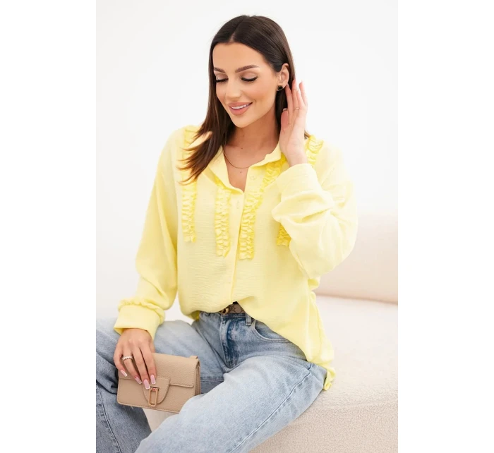Dámská viskózová košile s dlouhým rukávem a volány žlutá Dámská viskózová košile s dlouhým rukávem a volány žlutá