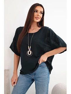 Dámská bavlněná oversize halenka s krátkým rukávem černá