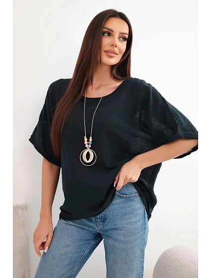 Dámská bavlněná oversize halenka s krátkým rukávem černá Dámská bavlněná oversize halenka s krátkým rukávem černá