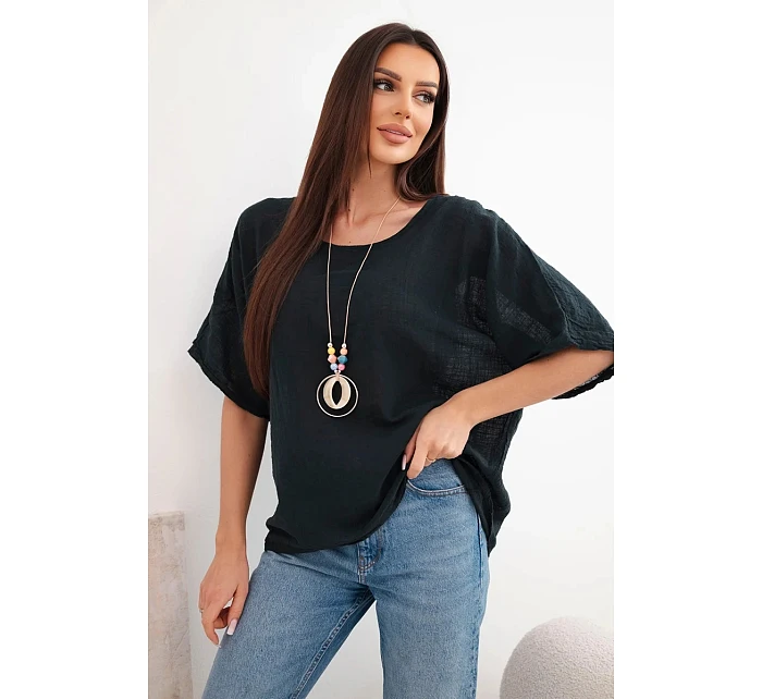 Dámská bavlněná oversize halenka s krátkým rukávem černá Dámská bavlněná oversize halenka s krátkým rukávem černá