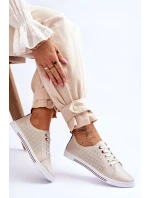 Dámské kožené ažurové tenisky béžové model 21615830 - S.Barski Dámské kožené ažurové tenisky béžové model 21615830 - S.Barski