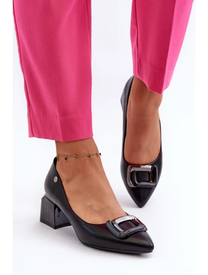 Lodičky Na Podpatku S S Ozdobou Z Černé model 21655391 - VINCEZA