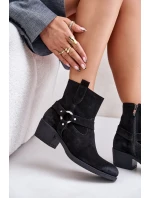 Semišové zateplené boty na podpatku černé model 21673748 - Zazoo