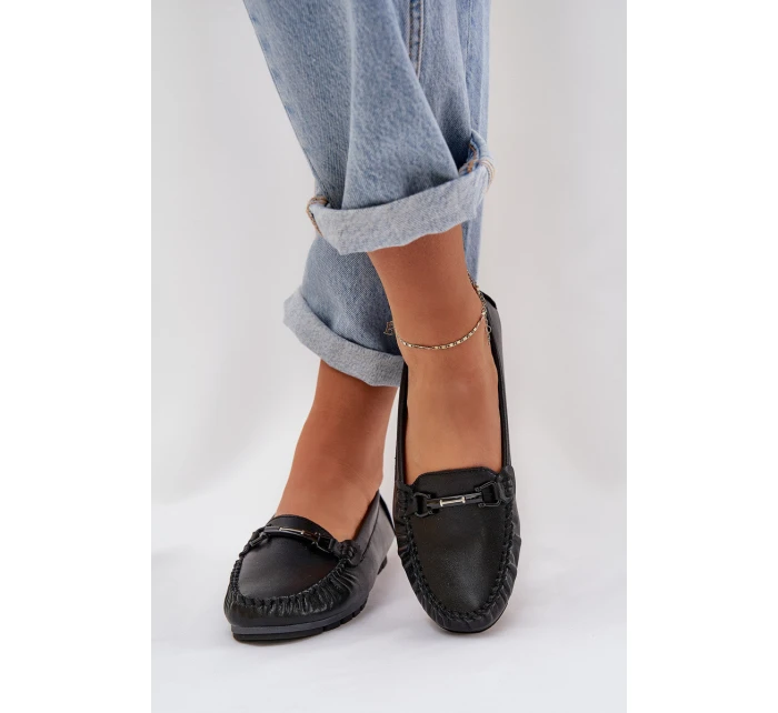Ploché Kožené Mokasíny S Ozdobou model 21686042 Černé - S.Barski Ploché Kožené Mokasíny S Ozdobou model 21686042 Černé - S.Barski