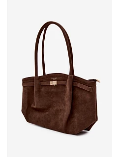 Shopper kabelka z eko semiše čokoládová model 22111634 - Flora&Co