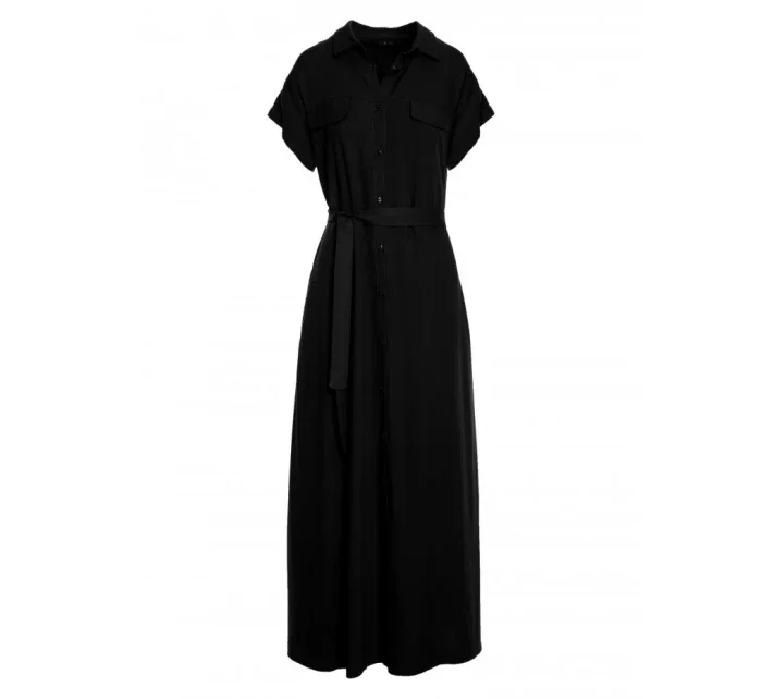 S364 Viskózové maxi košilové šaty - černé