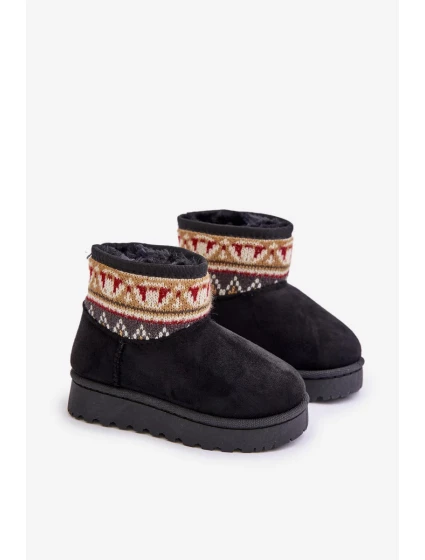 Nazouvací Dětské Sněhule se Vzorem Zateplené Kožíškem Černé Mirirae