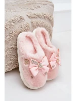Futrzané Pantofle S Mašlí A Brožemi Růžové Annalira