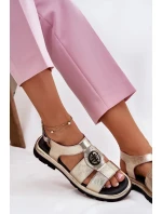 Dámské lakované kožené sandály se zdobeným detailem - zlaté Artiker Dámské lakované kožené sandály se zdobeným detailem - zlaté Artiker