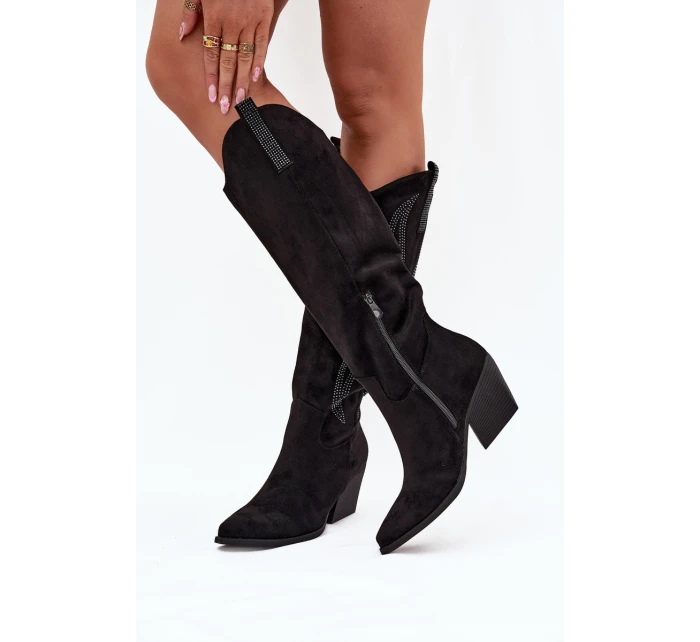 Dámské kovbojky na podpatku se zdobením Jovina – černé Dámské kovbojky na podpatku se zdobením Jovina – černé