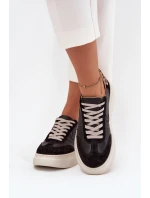 Dámské kožené tenisky na platformě s leopardím vzorem Zazoo – černé Dámské kožené tenisky na platformě s leopardím vzorem Zazoo – černé