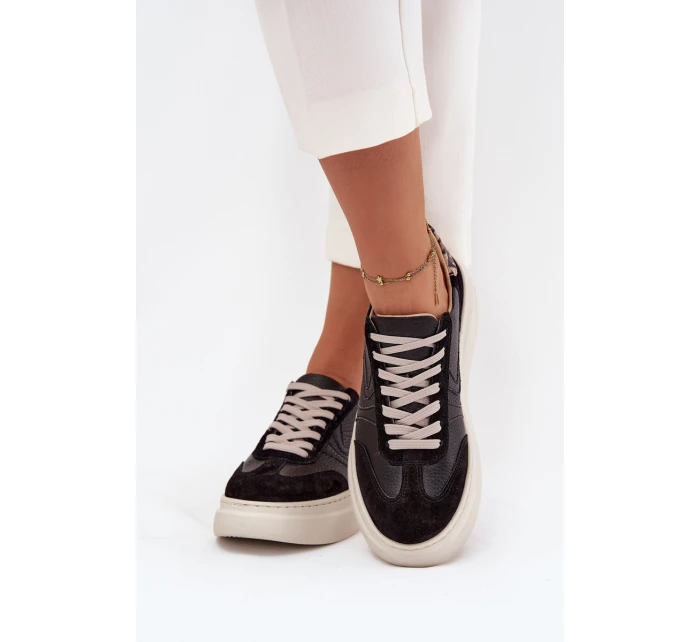 Dámské kožené tenisky na platformě s leopardím vzorem Zazoo – černé Dámské kožené tenisky na platformě s leopardím vzorem Zazoo – černé