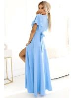 dlouhé šaty s rozparkem na rukávy a výstřihem model 20959370 - numoco dlouhé šaty s rozparkem na rukávy a výstřihem model 20959370 - numoco