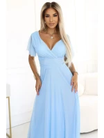 Dlouhé šaty s výstřihem a krátkými rukávy model 21061389 - numoco basic