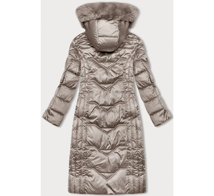 Vypasovaná dlouhá dámská zimní bunda v barvě cappuccino S'west (B8201-12) Vypasovaná dlouhá dámská zimní bunda v barvě cappuccino S'west (B8201-12)