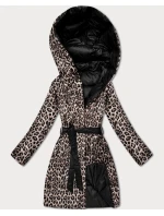 Černá/s panteřím vzorem oboustranná zimní plus size bunda (M6-6008-1)