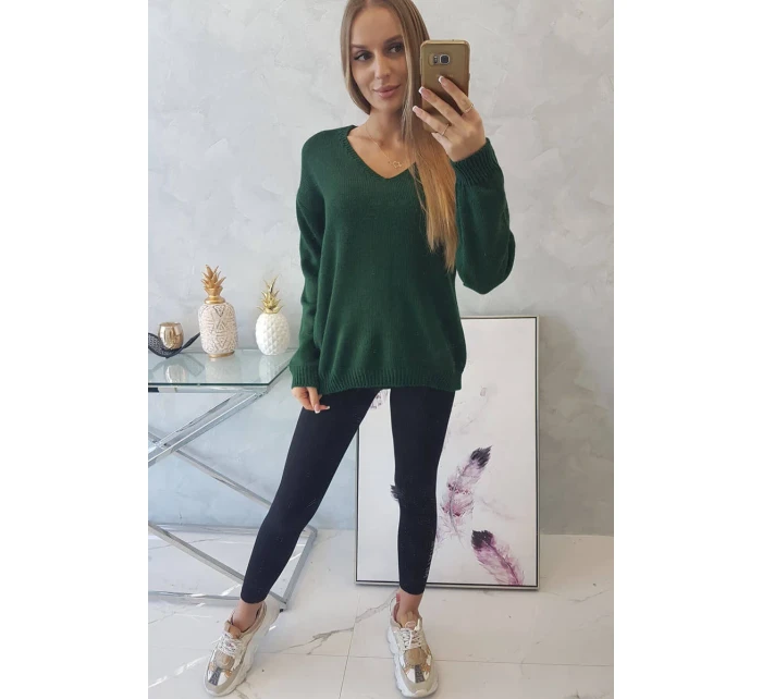 Svetr s výstřihem do V tmavě zelený