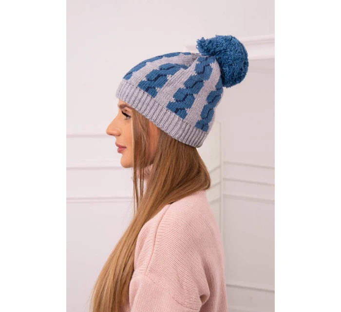 Dámská čepice s bambulí Rozalia K323 denim+grey