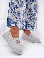 Dámské Kožené Mokasíny se Zlatým Detailem Jasnoszare Vinceza 88007