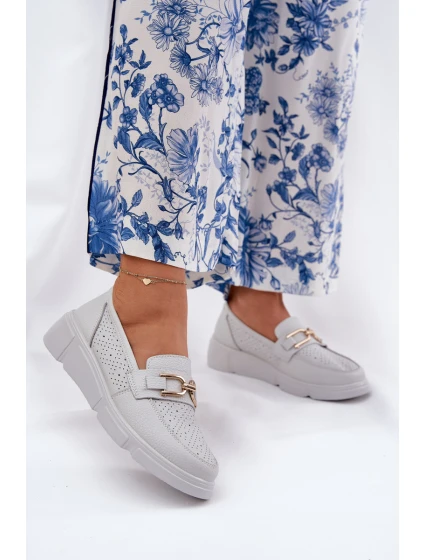 Dámské Kožené Mokasíny se Zlatým Detailem Jasnoszare Vinceza 88007