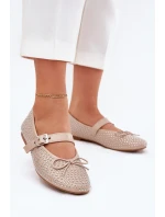 Zdobené baleríny s mašlí a páskem béžové model 21699662 - Boto Zdobené baleríny s mašlí a páskem béžové model 21699662 - Boto