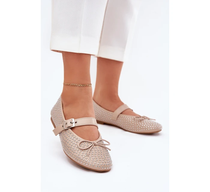 Zdobené baleríny s mašlí a páskem béžové model 21699662 - Boto Zdobené baleríny s mašlí a páskem béžové model 21699662 - Boto